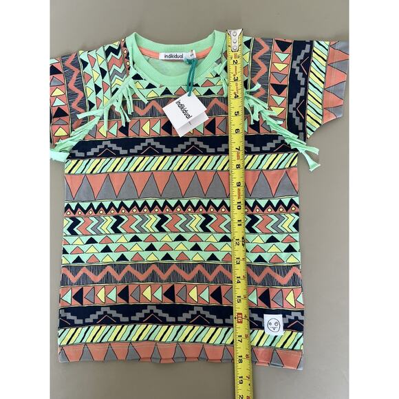 Indikidual Fringe Tee Kids 6/7Y Green Chili Patterned Short Sleeve - Picture 10 of 10